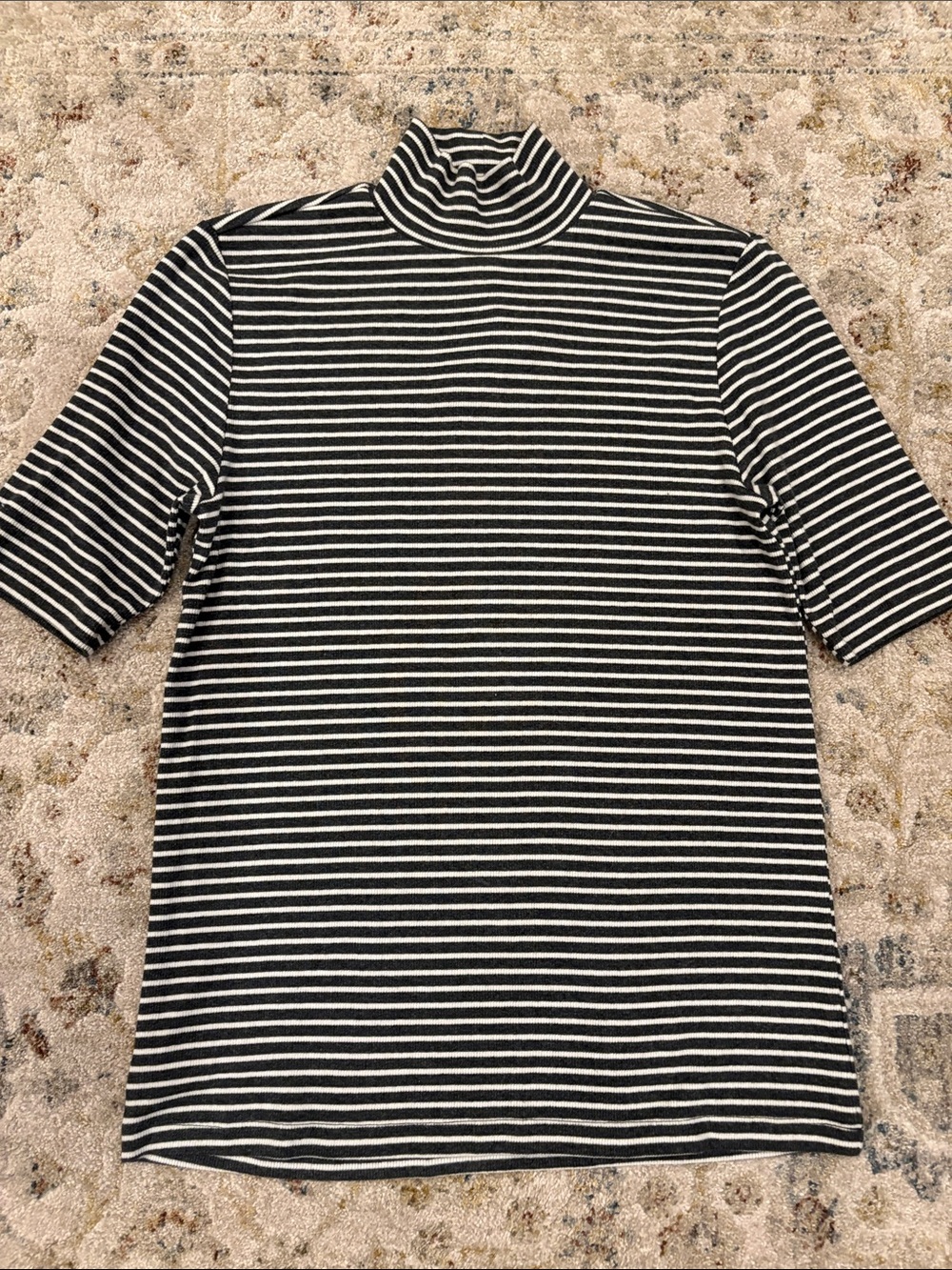 LOFT Grey and White Striped Turtleneck top